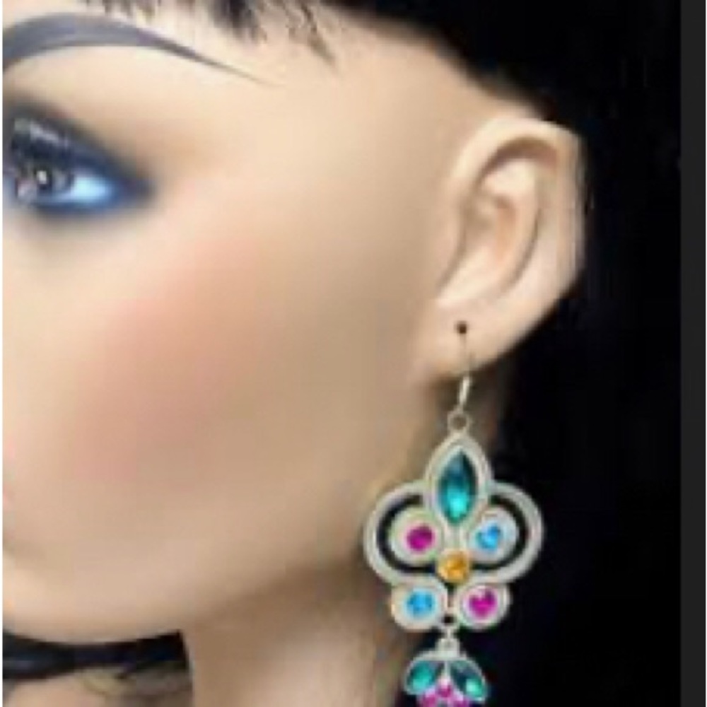 Elegant Multicolor Gold Plated Dangle Earrings - Like New, Never Worn.